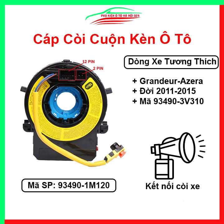 Cáp còi cho xe Hyundai Grandeur-Azera 2011-2015 Mã 93490-1M120, 93490-3V310