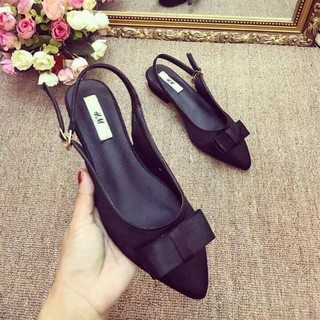 Giày mules nơ mũi nhọn gót vuông 3cm