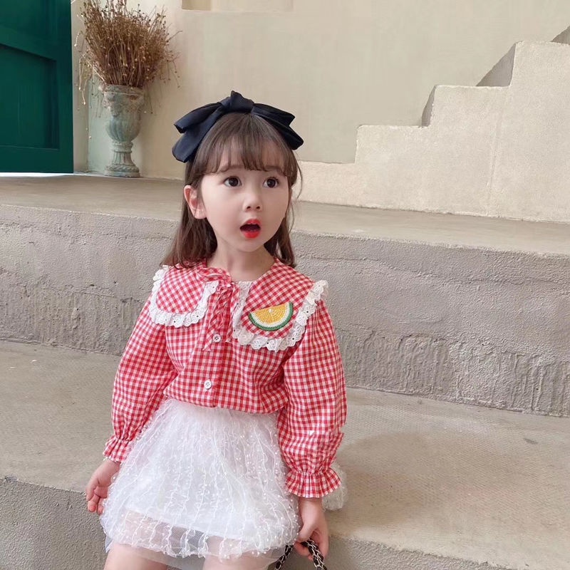 Áo Sơ Mi Tay Dài Họa Tiết Caro Thời Trang Xuân Thu Hàn Quốc Cho Bé Gái