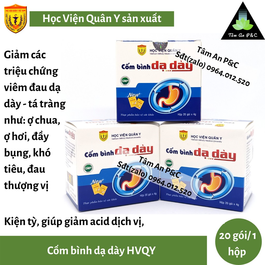 Cốm bình dạ dày Học Viện Quân Y (hộp 20 gói)-Giảm triệu chứng đầy hơi khó chịu, giảm đau dạ dày-CHÍNH HÃNG HVQY