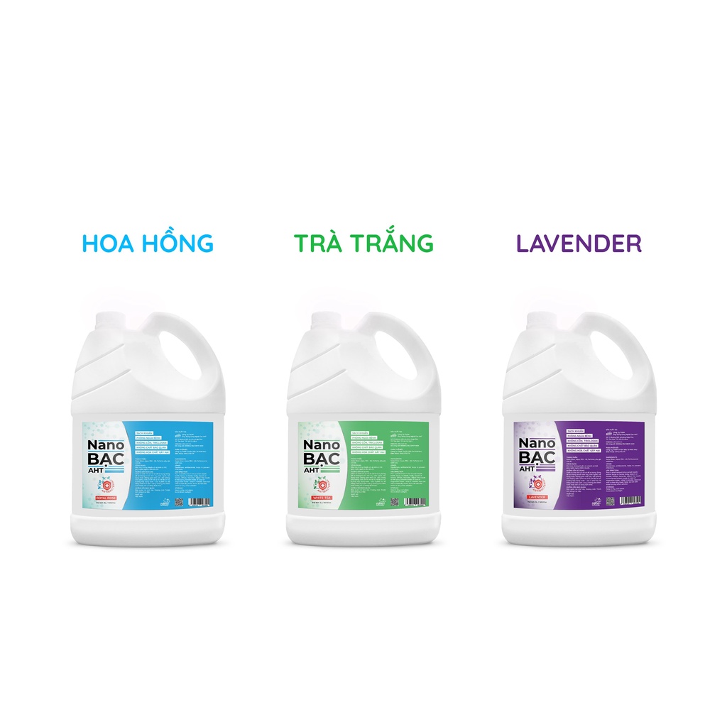  Dung dịch Nano bạc AHT diệt khuẩn (không cồn) can 5 lít hương hoa hồng Pháp tự nhiên