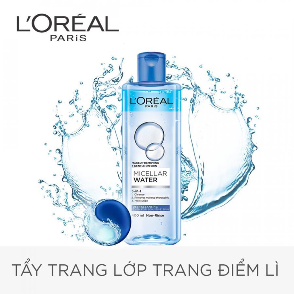 Nước Tẩy Trang Làm Sạch Sâu L'Oreal Paris 3-in-1 Micellar Water 400ml (Xanh Đậm)