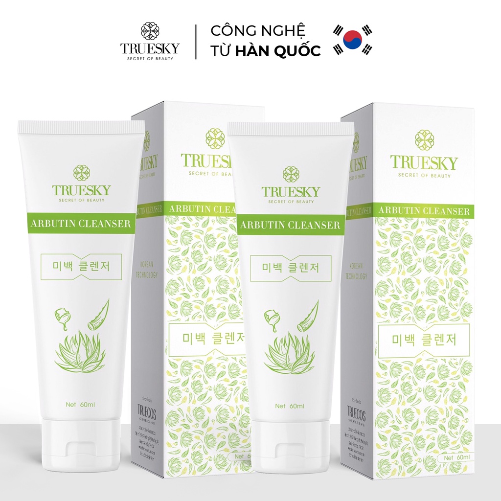 Combo 2 sữa rửa mặt trắng da Truesky chiết xuất nha đam dạng tạo bọt 60ml/chai - Arbutin Cleanser