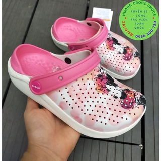 Dép sục nhựa đi mưa crocs literide trẻ em in hình mickey màu hồng