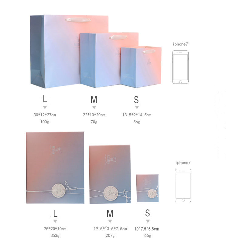 Set hộp và túi giấy màu gradient độc đáo dùng đựng trang sức/ quà tặng giáng sinh/ lễ tình nhân