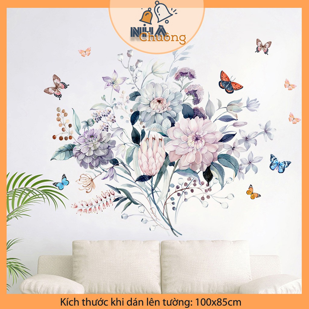 Decal tranh dán tường Hàn Quốc cao cấp trang trí nhà cửa mẫu Hoa đa sắc C38