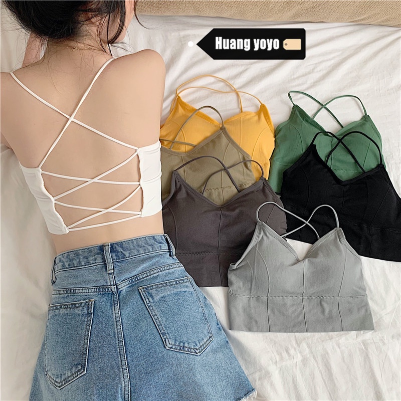 HUANG YOYO Áo Croptop Áo hai dây thể thao thời trang Hàn Quốc cho nữ