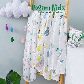Khăn Sợi Tre Cho Bé, Khăn Aden Họa Tiết Dễ Thương Nền Trắng Cao Cấp Mềm Mịn Thấm Hút 120cmx120cm - PoSam Kids