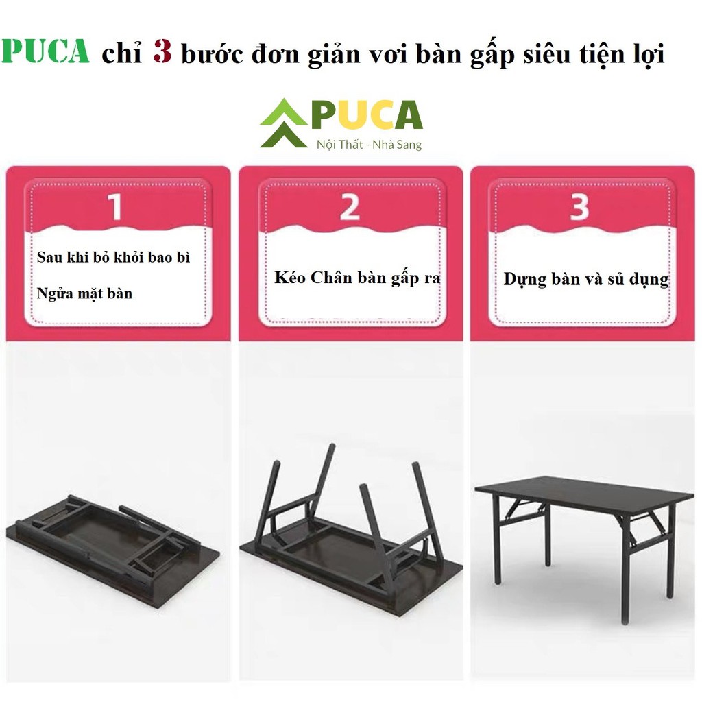 [𝒔𝒂𝒍𝒆]Bàn học, làm việc chân gấp PUCA chính hãng, chất liệu gỗ cao cấp, chân gập tiện lợi 120cm*60cm* cao 75cm