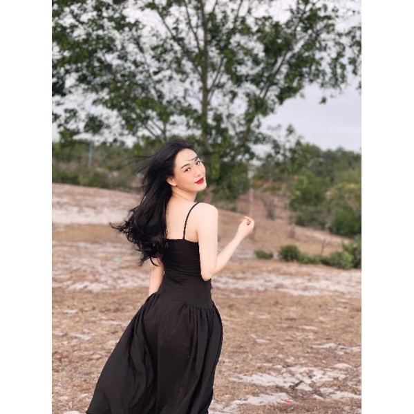 Đầm Maxi 2 Dây Nhún Eo Túi Lắp