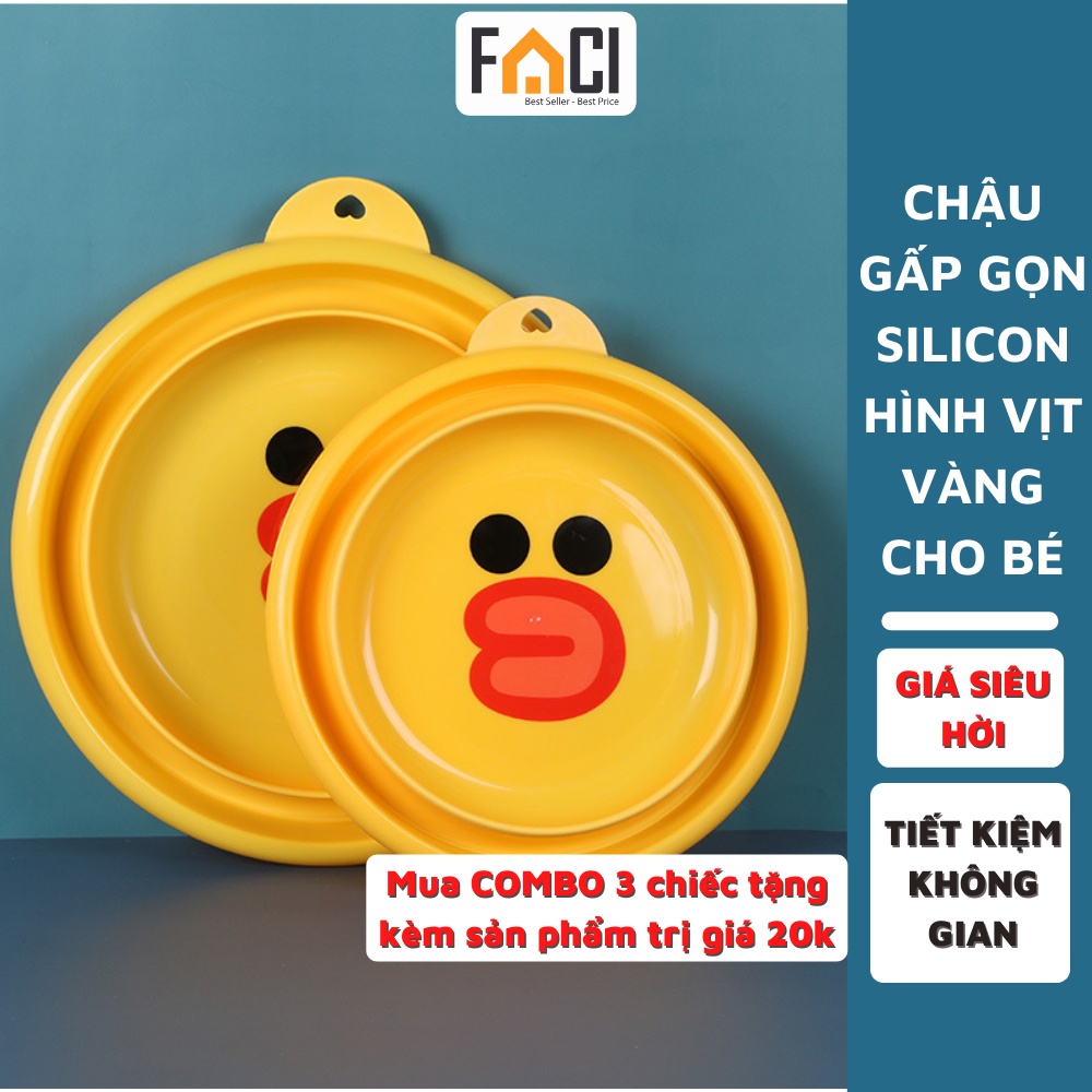 Chậu gấp gọn silicon hình vịt vàng rửa mặt cho bé