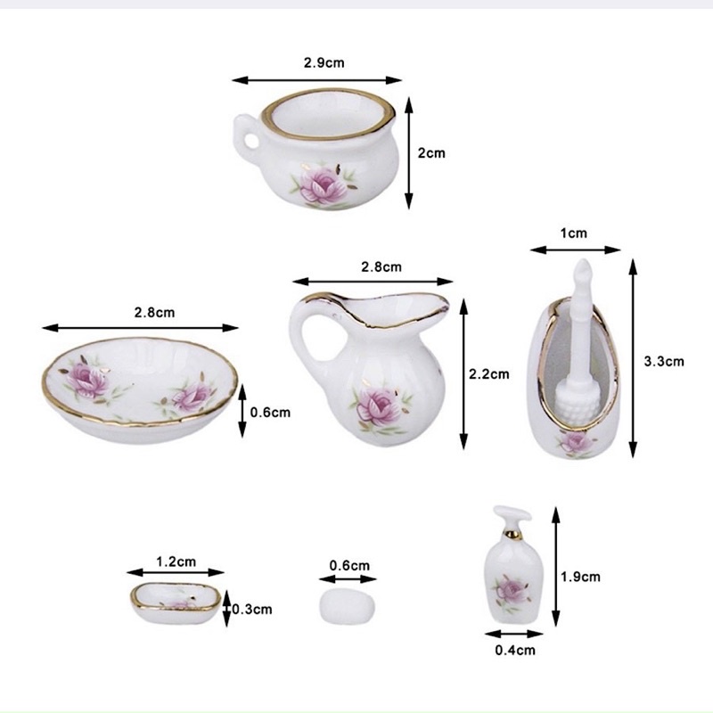 Bộ đồ trang trí nội thất tí hon bằng gốm 9 món