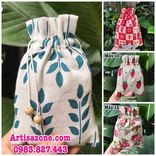 Túi vải dây rút họa tiết mini, kích thước: 10cm x 14cm (Vải canvas) - 01 chiếc - (Đọc kỹ mô tả sản phẩm)