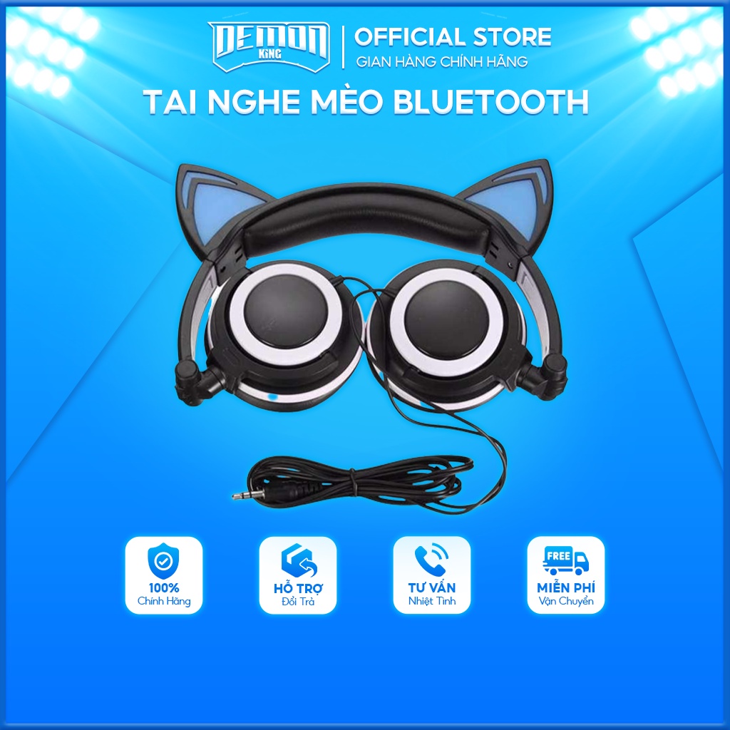 Tai nghe mèo chụp tai có dây Headphone dễ thương có thiết kế đèn led 7 màu độc đáo hỗ trợ máy tính laptop di động