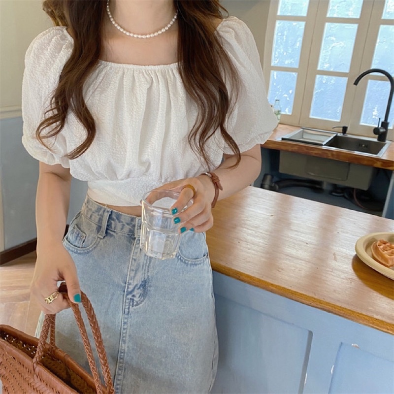 Áo Croptop tay lửng thắt nơ sau lưng cực lên dáng ❤️