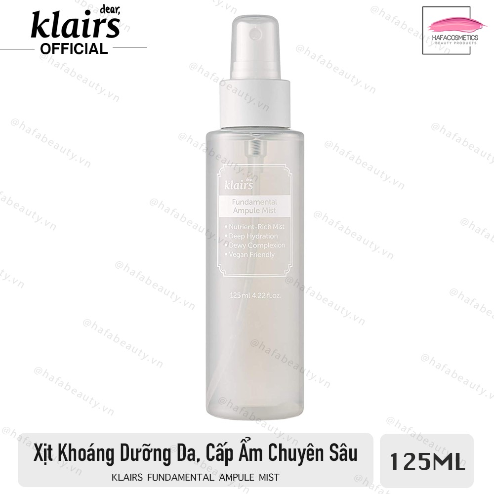 Xịt Khoáng Klairs Fundamental Ampule Mist 125ml (Cung cấp dưỡng chất, dưỡng ẩm sâu & chống oxy hoá)