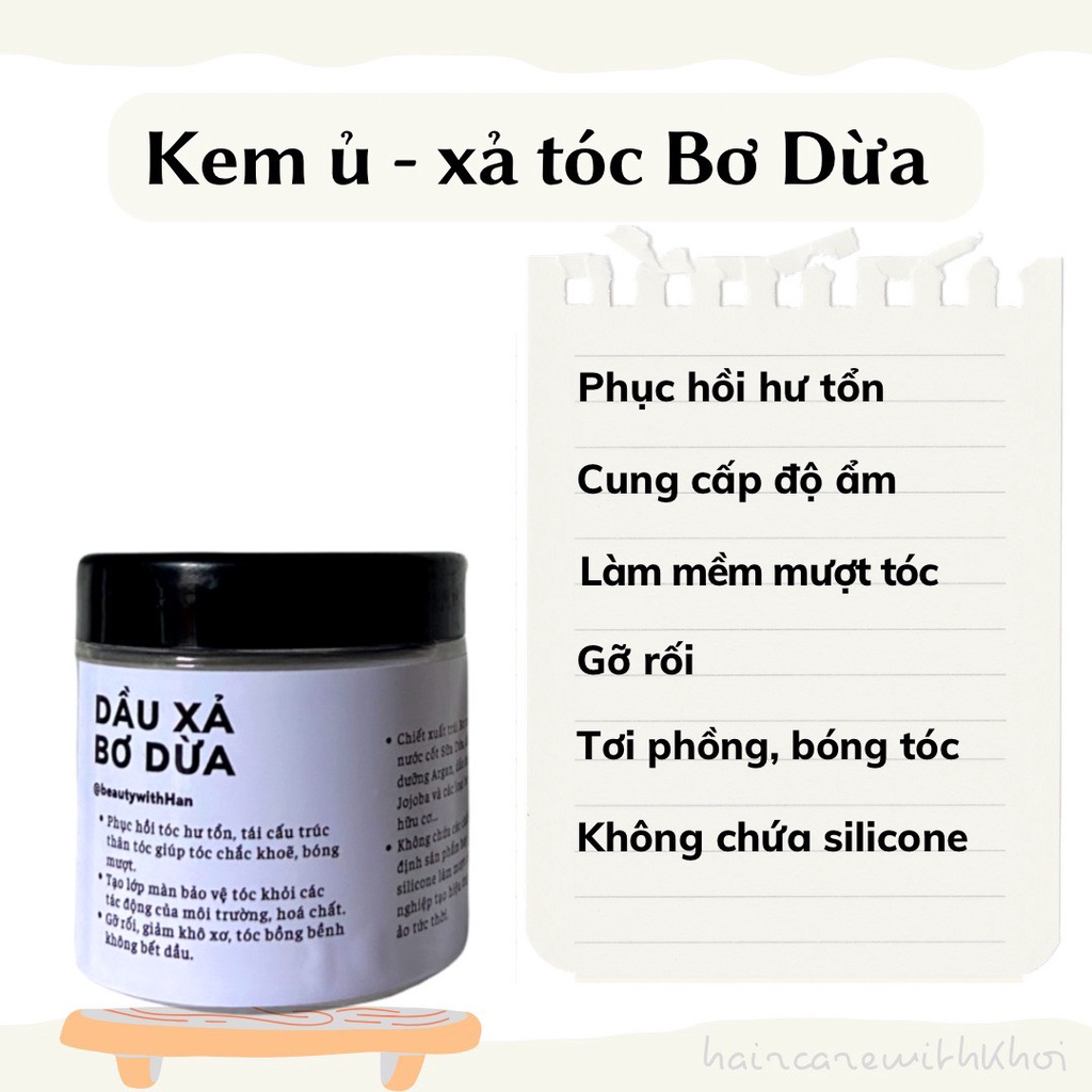 Ủ xả Bơ Dừa làm mượt tóc, giảm rối, khô xơ