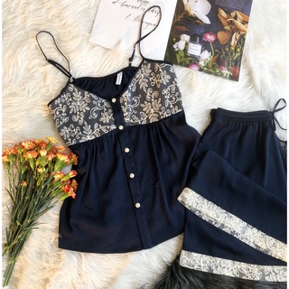 Bộ đồ ngủ nữ pyjama Lụa hai dây cao cấp thiết kế LYSILK - BN179 - Áo hai dây quần đùi phối ren quyến rũ