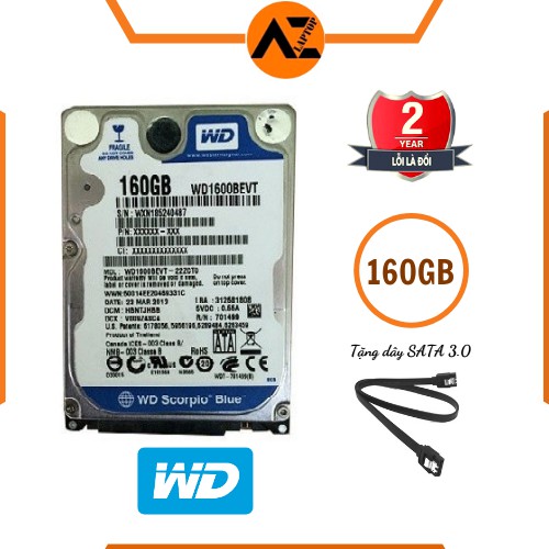 Ổ CỨNG LAPTOP GẮN TRONG WESTERN HDD 160GB / 250GB / 320GB / 500GB (Bảo hành 24 tháng)