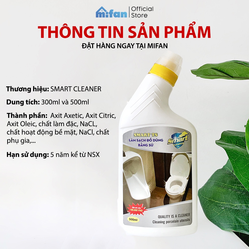 Nước Tẩy Rửa Làm Trắng Đồ Dùng Bằng Sứ SMART Ts - Vệ Sinh Bồn Cầu, Bồn Tắm, Lavabo - Sạch Ngay Sau 5 Phút