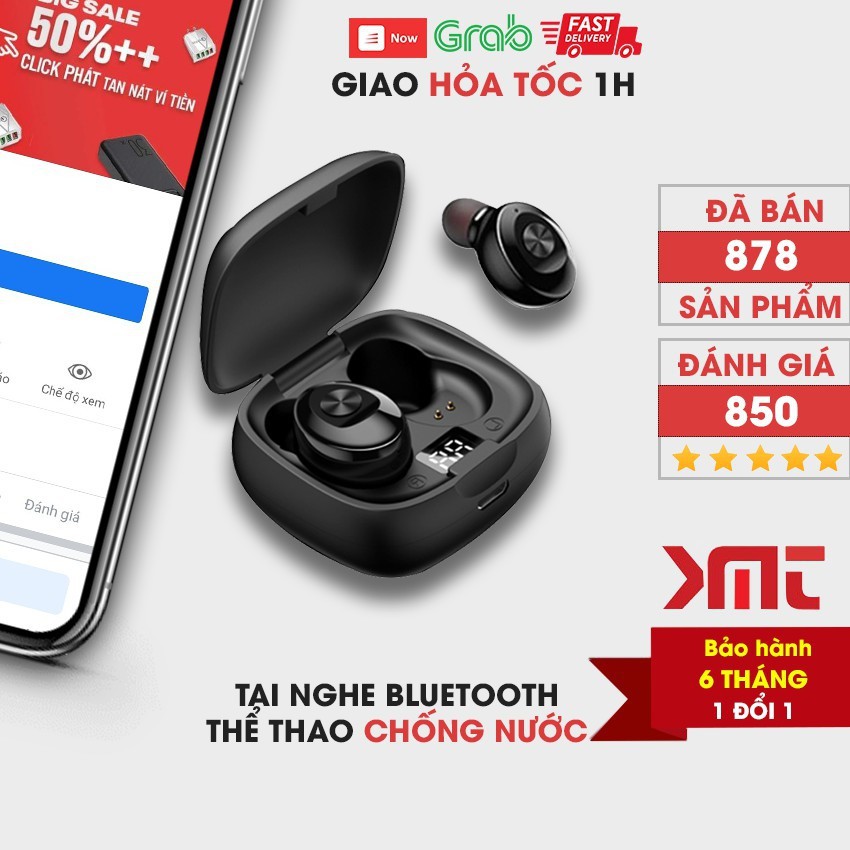 Tai Nghe Bluetooth 5.0 Không Dây Có Mic Chống Nước IPX5 - Đèn LED Hiển Thị Pin Bảo Hành 1 Đổi 1 Trong 30 Ngày