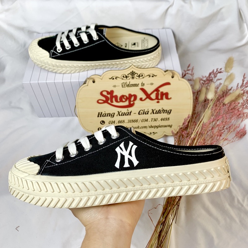 Giày MLB Play Ball Origin Mule New York Yankees ⚡️FREESHIP⚡️ Màu Đen trơn/ Đen in hoạ tiết/ Trắng