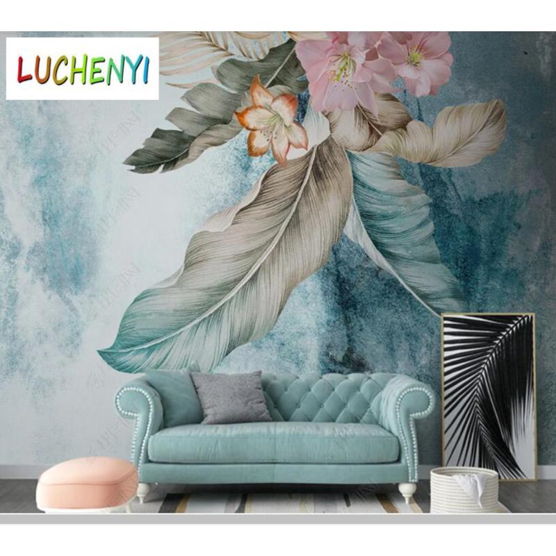 Giấy Dán Tường Họa Tiết Lá Cây 3d Trừu Tượng Phong Cách Bắc Âu Trang Trí Nội Thất