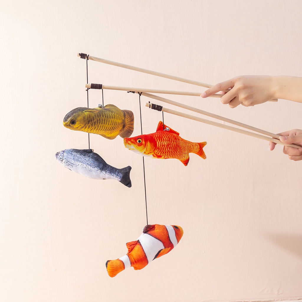 Gậy Đồ Chơi Bằng Gỗ Hình Cá Cho Mèo Cưng