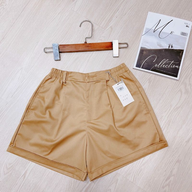 Quần shorts kaki lật lai Lưng Chun cạp cao Ống rộng