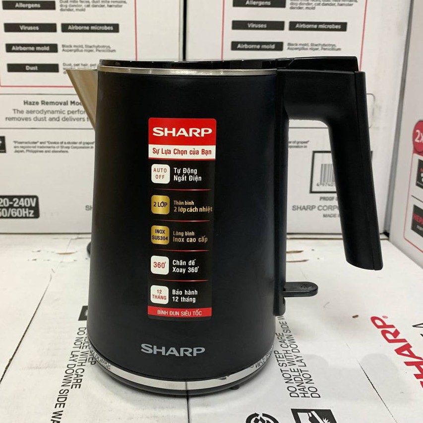 Bình đun siêu tốc Sharp EKJ-10DVPS -RD/BK Inox  304, Dung tích 1Lit- Bảo hành 12 tháng