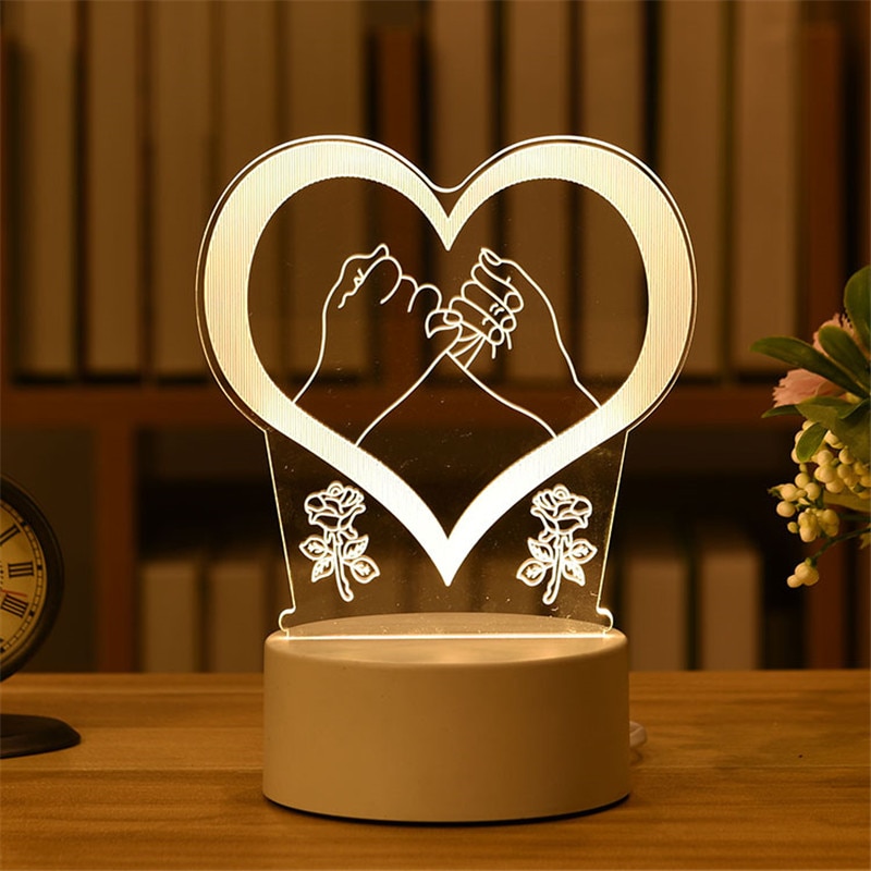 Đèn LED Hình Trái Tim 3D Lãng Mạn Bằng Acrylic Để Bàn Trang Trí