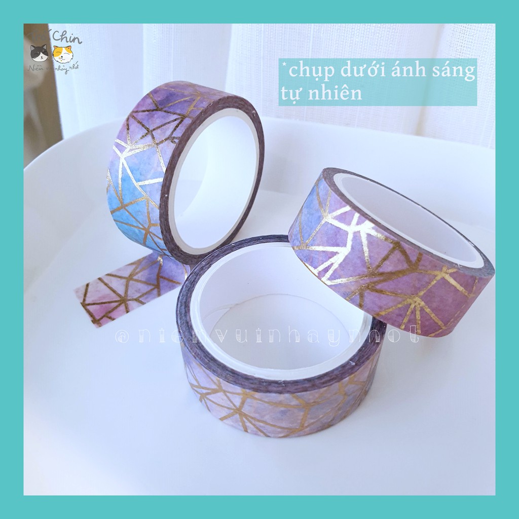 [HÀNG CÓ SẴN] Washi tape Băng keo Băng dính trang trí nhũ ánh kim nhiều họa tiết Trăng Sao Hoa Lá (1.5cm*5m)