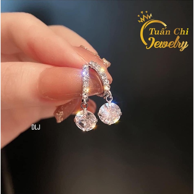 Bông Tai Nữ- Khuyên Tai Bạc Đá Tròn Cực Xinh, Đá Sáng Nổi Bật, Bảo Hành Chất Lượng