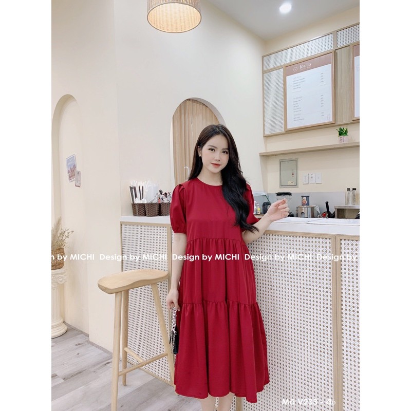Váy suông babydoll 3 tầng, cổ nơ, đầm xuông rộng, freesize, nhiều màu, mã V233 - Michi's House | BigBuy360 - bigbuy360.vn
