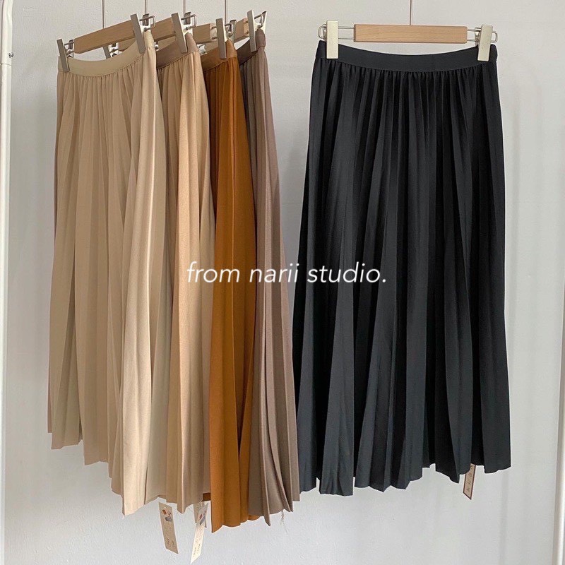 Chân váy dài Ulzzang NARII chân váy xếp ly phong cách Hàn Quốc màu be | BigBuy360 - bigbuy360.vn