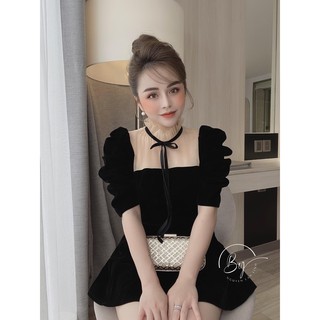 Set áo nhung tay bồng mix chân váy