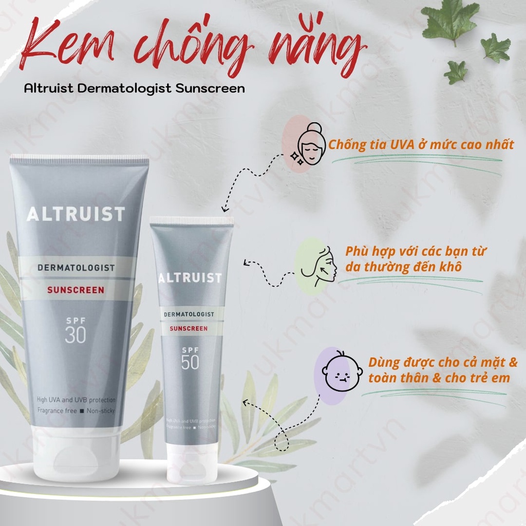 Kem Chống Nắng Quang Phổ Rộng Bảo Vệ Da Altruist Dermatologist Sunscreen SPF30 200ml