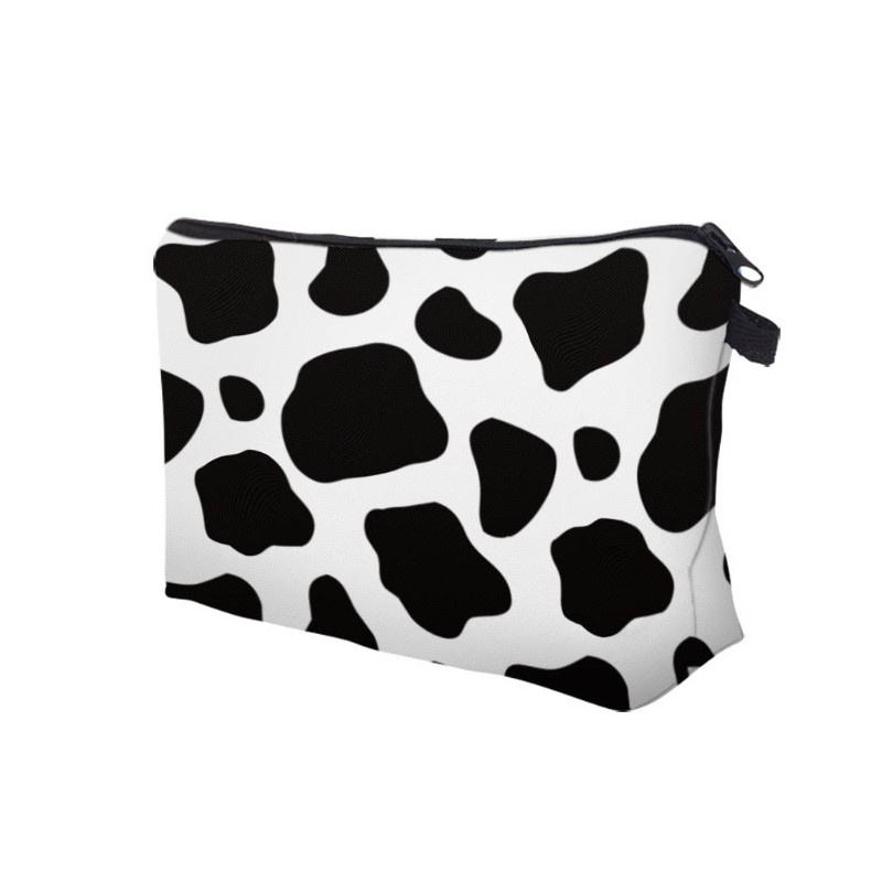 Túi đựng mỹ phẩm trang điểm chống thấm nước có dây kéo họa tiết bò sữa dễ thương