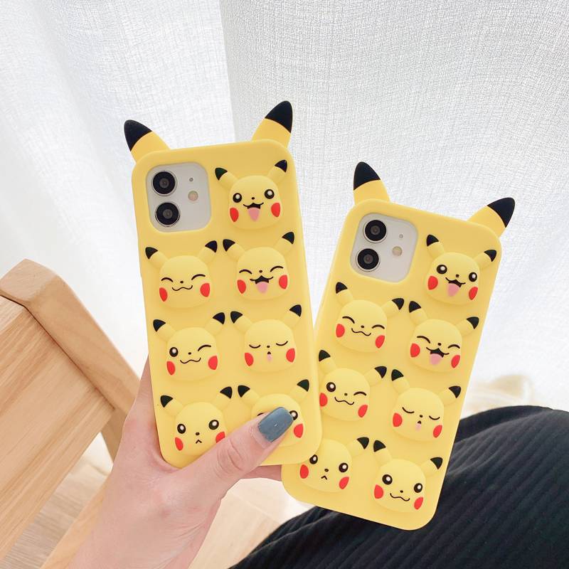 Ốp điện thoại dẻo bóng bóp họa tiết Pikachu cho Iphone 11 12 Pro Max X Xs Xr 6 6s 7 8 Plus