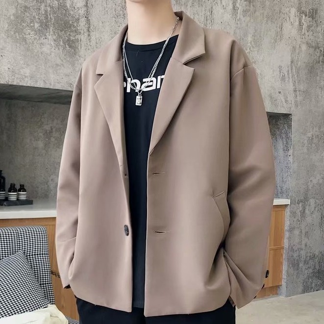Áo khoác blazer màu trơn kiểu Hàn thanh lịch dễ phối đồ cho nam