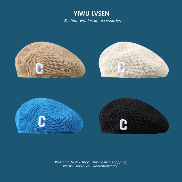 Nón Beret Hình Chữ C Thêu Họa Tiết Phong Cách Hàn Quốc Thời Trang Xuân Hè 2022