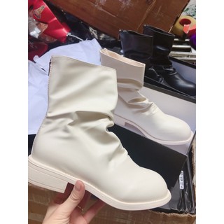 Boots cổ nhăn khoá sau da mềm Fullbox