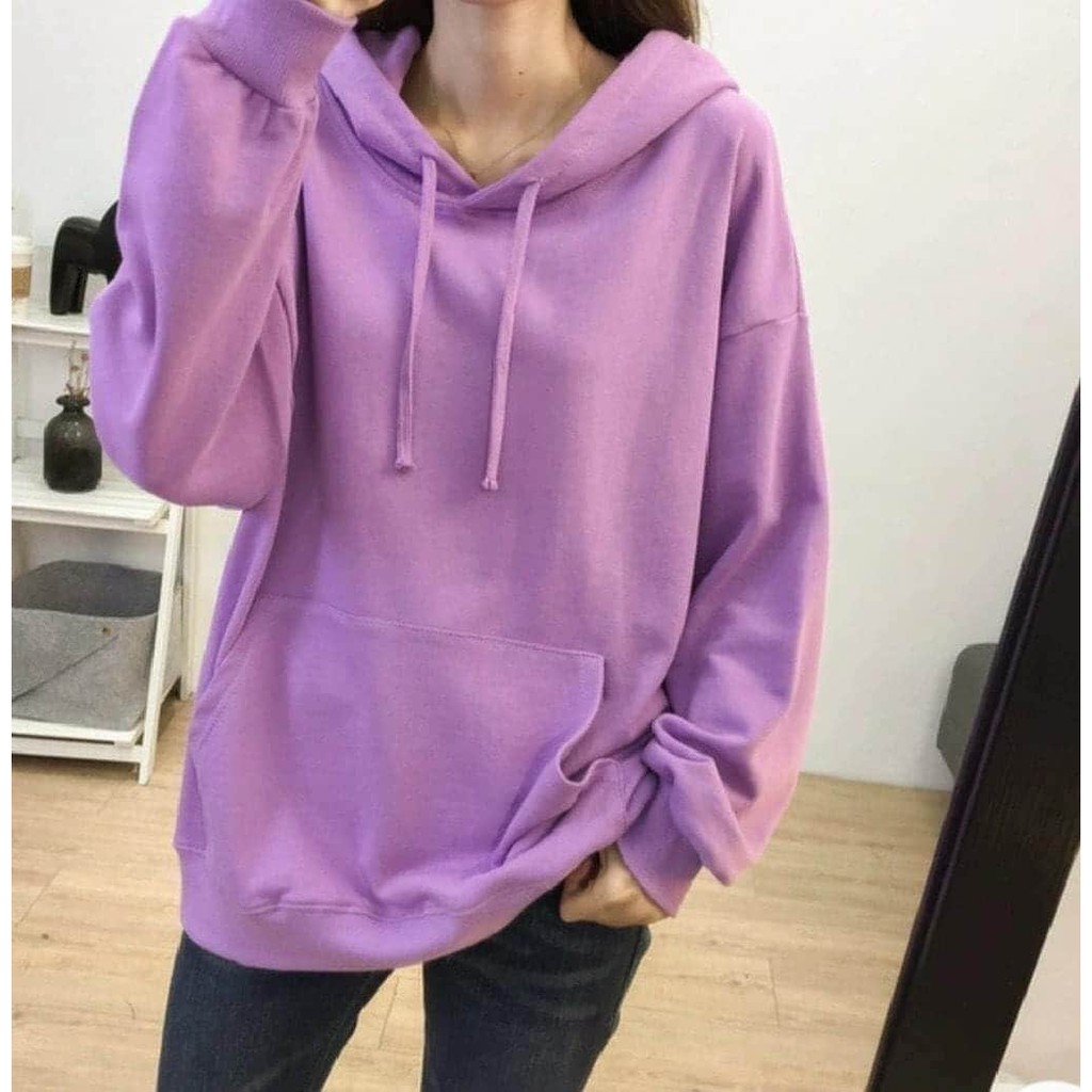 Áo hoodie trơn chất da cá dầy phom rộng hàng bán shop