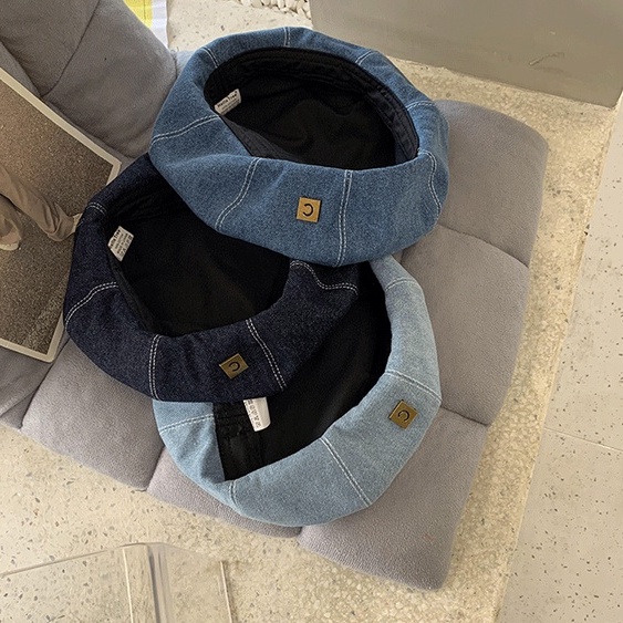 Mũ nồi vải denim màu xanh dương thời trang Hàn Quốc mùa xuân thu dễ phối đồ cho khuôn mặt tròn / vòng đầu to
