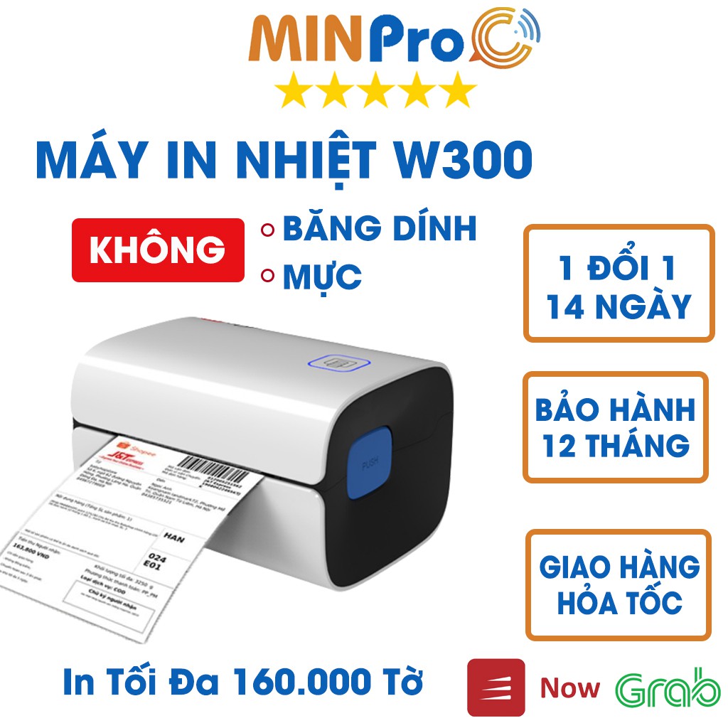 Máy in nhiệt MINPRO W300 in đơn hàng, tem mã vạch, hóa đơn, dùng giấy in nhiệt tự dính | BigBuy360 - bigbuy360.vn