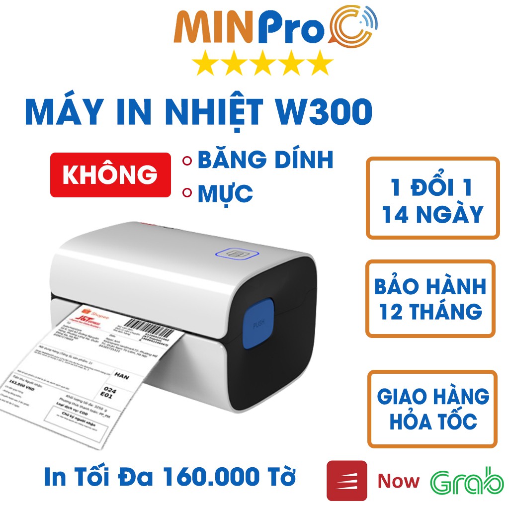 Máy in nhiệt MINPRO W300 in đơn hàng, tem mã vạch, hóa đơn, dùng giấy in nhiệt tự dính