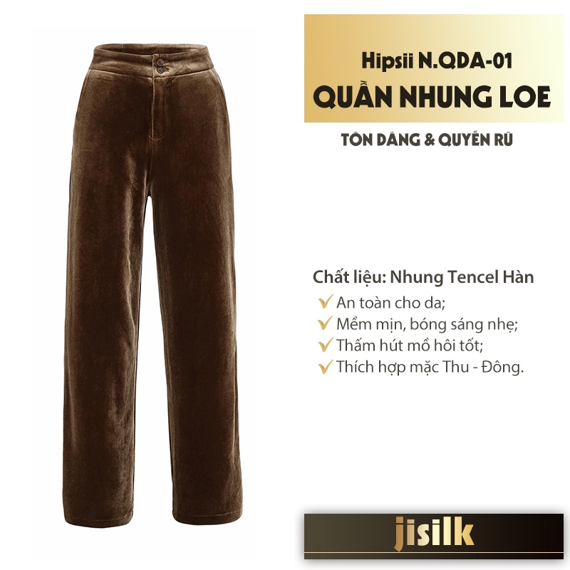 Quần ống suông nữ jisilk cạp cao vải nhung loe gấu cullotes bigsize công sở ulzzang Hipsii N.QDA-01