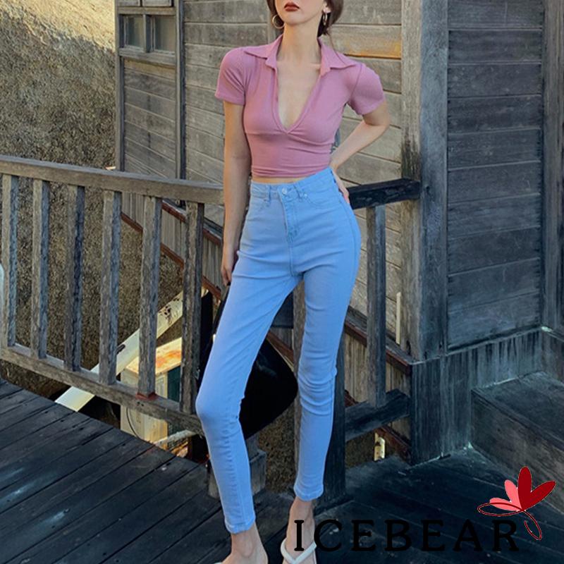 Áo thun nữ ngắn tay cổ chữ V màu sắc thời trang