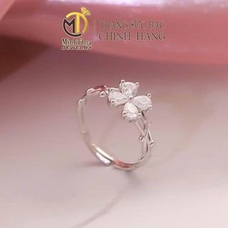 Nhẫn nữ bạc đẹp, nhẫn bạc 925 cỏ 4 lá đính đá trang sức Minh Thoa JEWELRY
