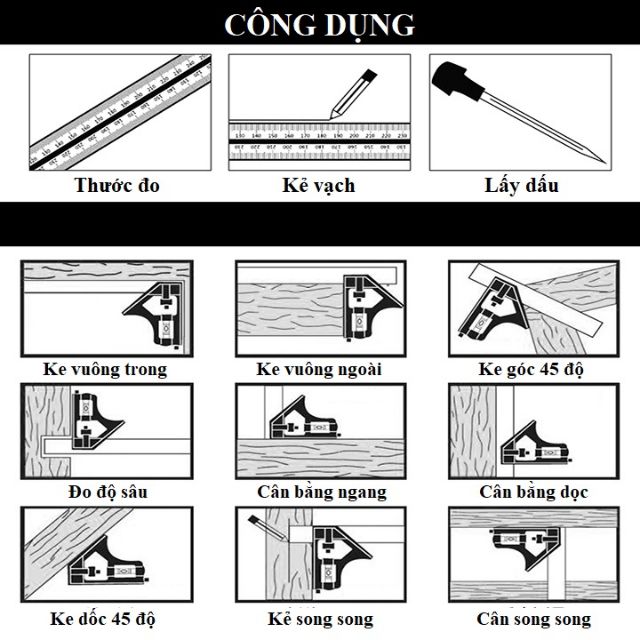 Thước đo góc đa năng ❤️FREESHIP❤️ Thước ke góc vuông - Thước vuông - Thước eke 30cm